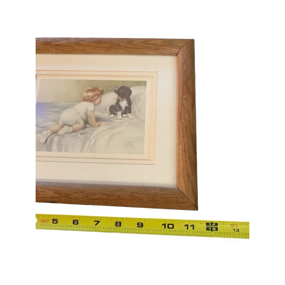 Vintage Framed Print “Who’s Sleepy” Young Child With Dog Bessie Pease Gutmann - Picture 4 of 6